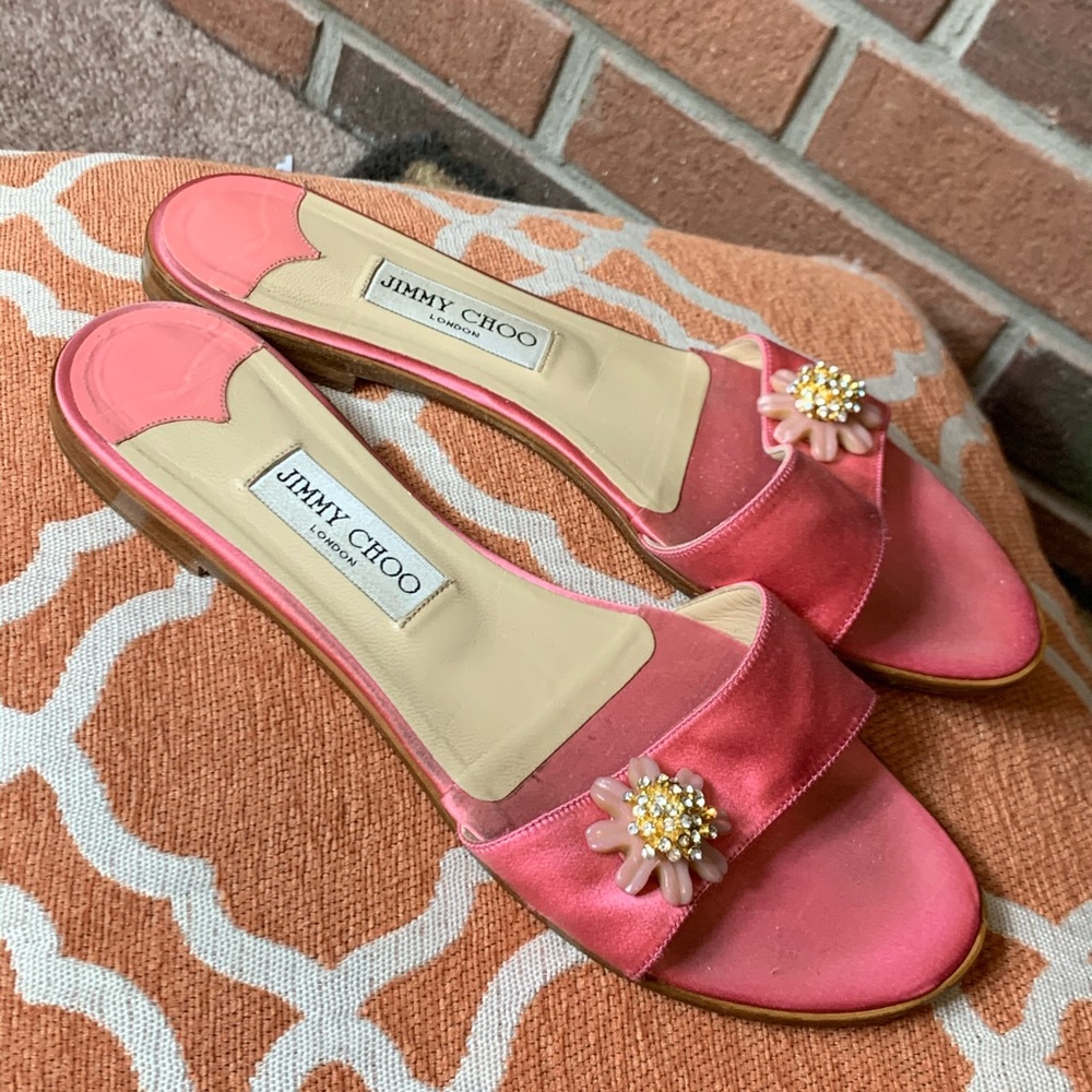 SOLD Jimmy Choo pink crystal flower slides - Picture 1 of 12